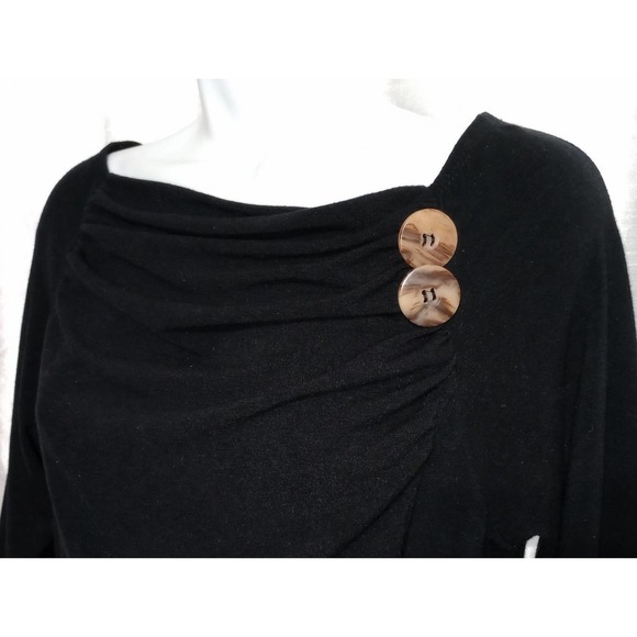 Retro soft shirred BLOUSE marble wood buttons black top JONDEN - Picture 2 of 6